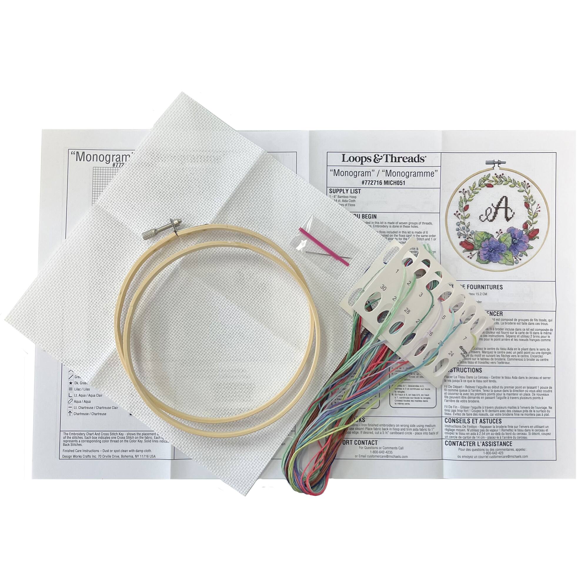 6" Floral Monogram Counted Cross Stitch Kit with Hoop by Loops & Threads®